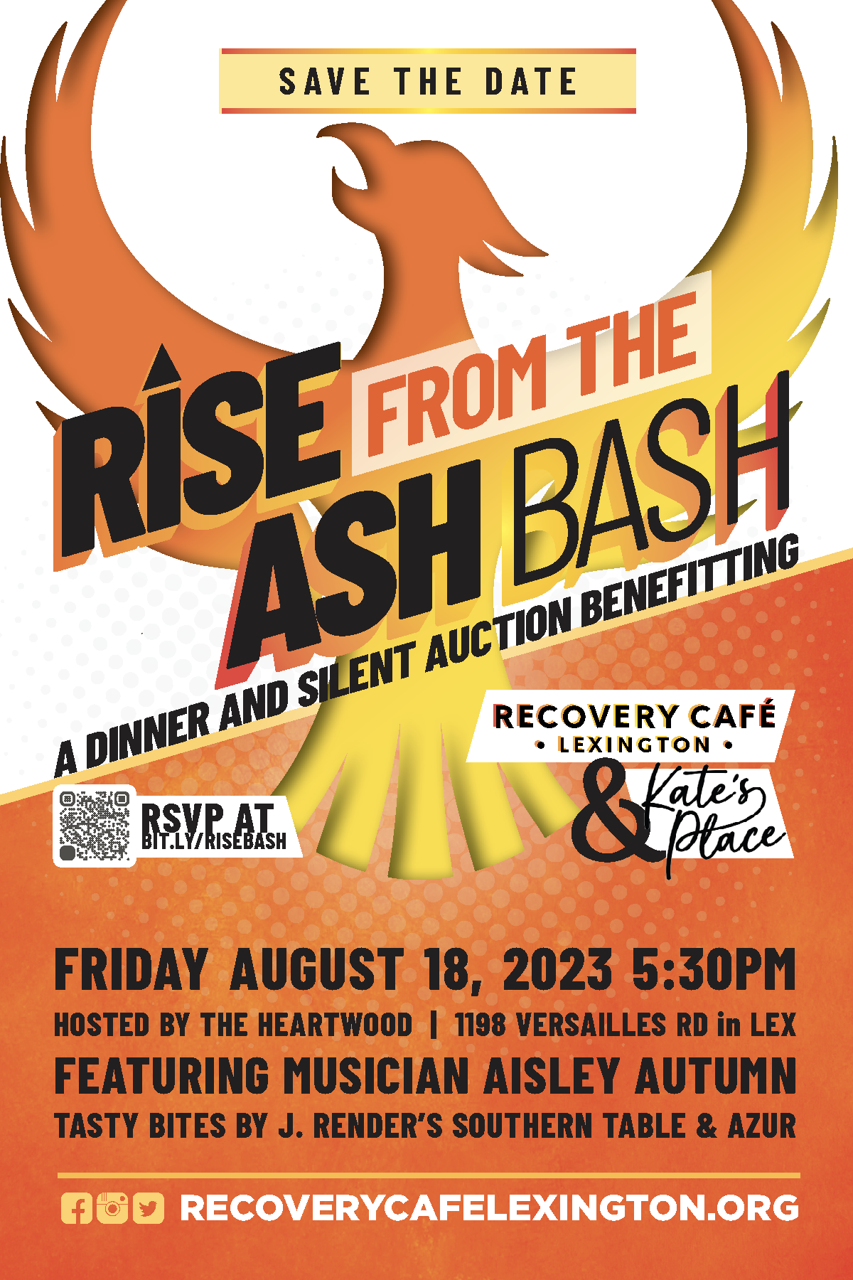 Recovery Café Lexington — Rise from the Ash Bash save-the-date card